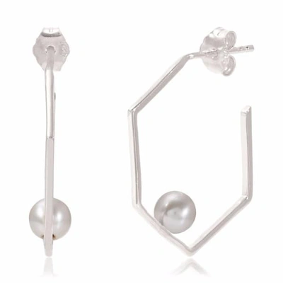 Neola Minerva Silver Earrings With Grey Pearl