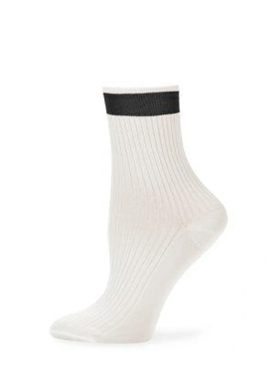 Valentino Striped Ribbed Socks In Nero (white)