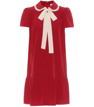 Red Valentino Bow Collar Silk Crepe De Chine Dress In Red