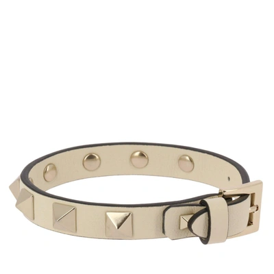 Valentino Garavani Napa Rockstud Leather Bracelet In Ivory