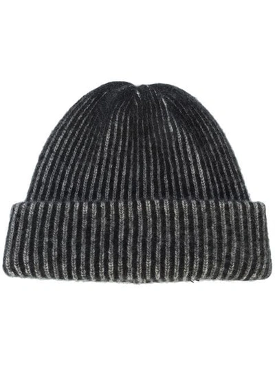 The Elder Statesman Striped Ribbed Cashmere Beanie In Black