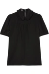 MIU MIU LACE-TRIMMED SILK CREPE DE CHINE BLOUSE