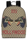 Gucci Wolf Print Gg Supreme Hollywood Backpack In Beige