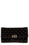 VALENTINO GARAVANI ROCKSTUD VELVET CLUTCH - BLACK,PW2B0137VLL