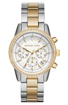Michael Kors Women's Ritz Two-tone Stainless Steel Chronograph Bracelet Watch In Silver/ White/ Gold