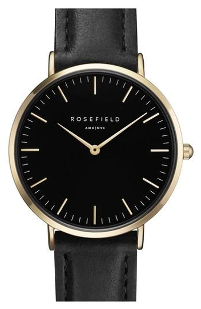 Rosefield Tribeca Leather Strap Watch, 33mm In Black