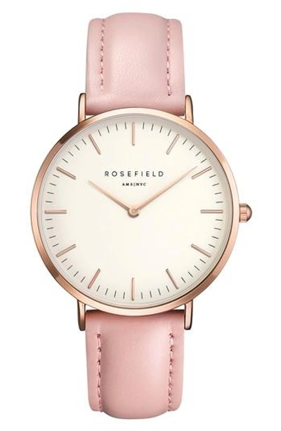 Rosefield B-w-pr-b7 The Bowery Stainless Steel Leather Strap Watch In Gold