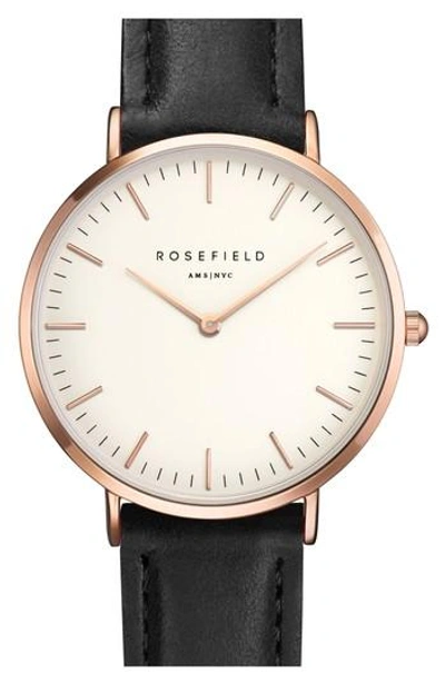 Rosefield Tribeca Leather Strap Watch, 33mm In White/black