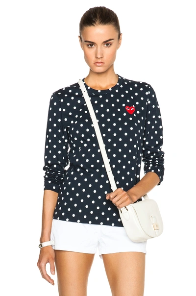 Comme Des Garçons Play Cotton Red Emblem Dot Tee In Navy