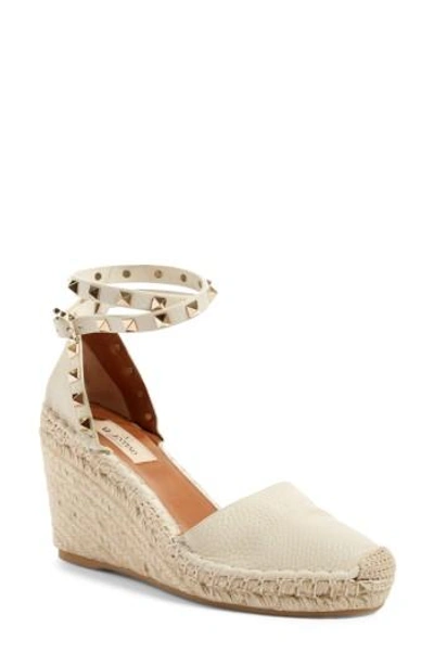 Valentino Garavani Valentino Rockstud Espadrille Wedge In Beige