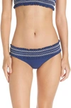 Tory Burch Costa Smocked Hipster Bikini Bottoms In Capri Blue/ New Ivory