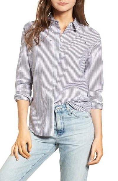 Rails Taylor Embellished Striped Shirt In Grey