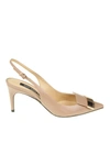 SERGIO ROSSI CHANEL POINTED IN LEATHER NUDE COLOR WITH GOLD METAL PLAT,10073439