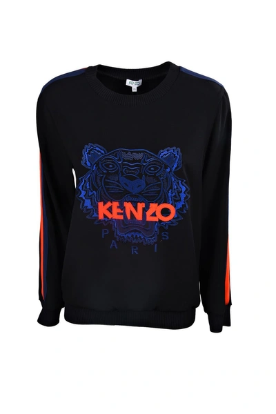 Kenzo Tiger-embroidery Crepe Sweater In Black