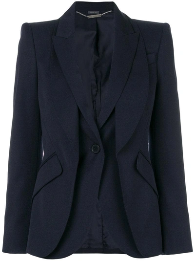 Alexander Mcqueen Double-collar Single-breasted Grain De Poudre Classic Jacket In Blue