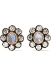 FRED LEIGHTON 1890S STERLING SILVER, GOLD, MOONSTONE AND DIAMOND EARRINGS