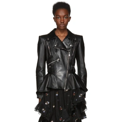 Alexander Mcqueen Black Leather Peplum Jacket