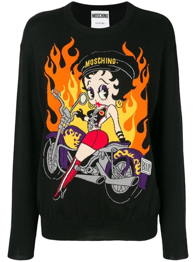 Moschino Betty Boop Cotton Intarsia Sweater In Black