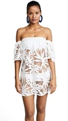 MILLY TROPICAL EMBROIDERY NETTING FLUTTER SLEEVE COVERUP
