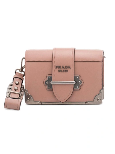 Prada Small Cahier Polished Leather Bag In Pink&purple