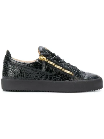 Giuseppe Zanotti Men's Crocodile Embossed Leather Platform Sneakers In Black