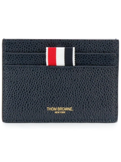 Thom Browne Striped Pebble-grain Leather Cardholder In Navy