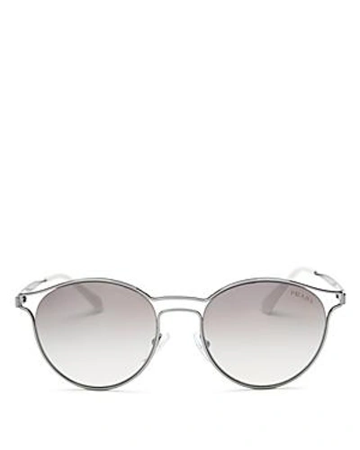 Prada Round Metal Open-inset Mirrored Sunglasses In Gunmetal/gray Gradient Silver Mirror