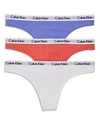Calvin Klein Carousel Cotton Thong 3-pack Qd3587 In Lilac/coral/white