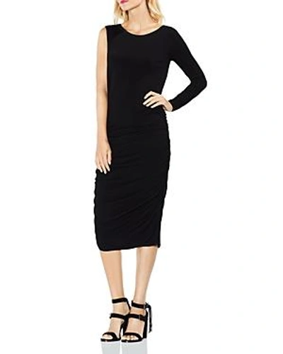 Vince Camuto One Sleeve Side Ruched Body-con Dress In Rich Black