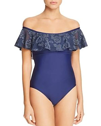 Athena Cote D'azur Off-the-shoulder One Piece Swimsuit In Navy