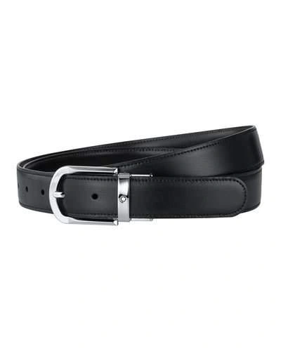 Montblanc Men's Shiny Palladium-coated Reversible Leather Belt In Black