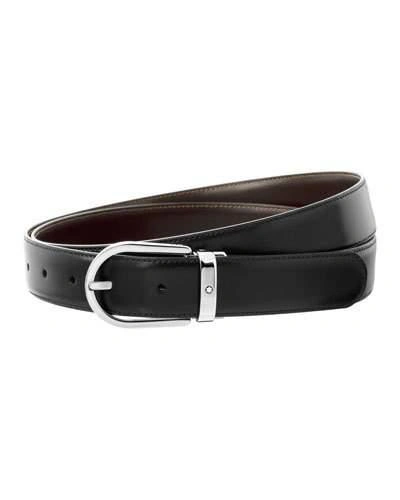 Montblanc Tweed-effect Reversible Belt In Black