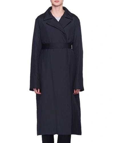 The Row Dundi Notched-lapel Belted Silk Coat In Navy
