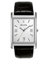 Bulova Men's Black Leather Strap Watch 45mm 96b107