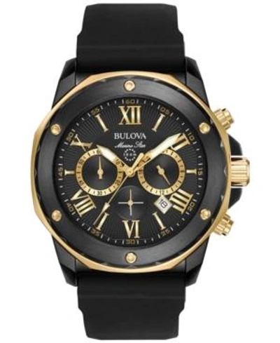 BULOVA MEN'S CHRONOGRAPH MARINE STAR BLACK SILICONE STRAP WATCH 44MM 98B278