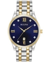 Bulova Men's Diamond Accent Two-tone Stainless Steel Bracelet Watch 40mm 98d130 In Two-tone