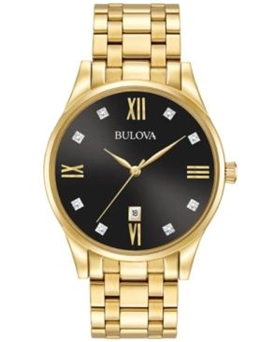 BULOVA MEN'S DRESS DIAMOND ACCENT GOLD-TONE STAINLESS STEEL BRACELET WATCH 40MM 97D108