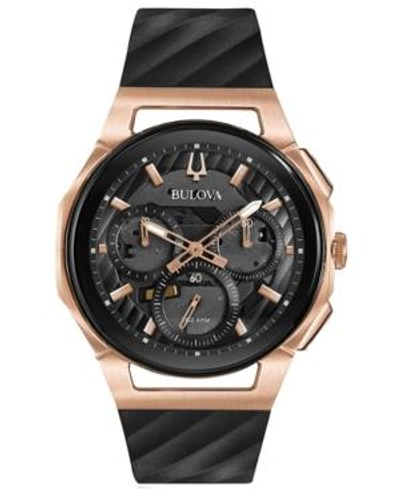 BULOVA MEN'S CHRONOGRAPH CURV BLACK RUBBER STRAP WATCH 44MM