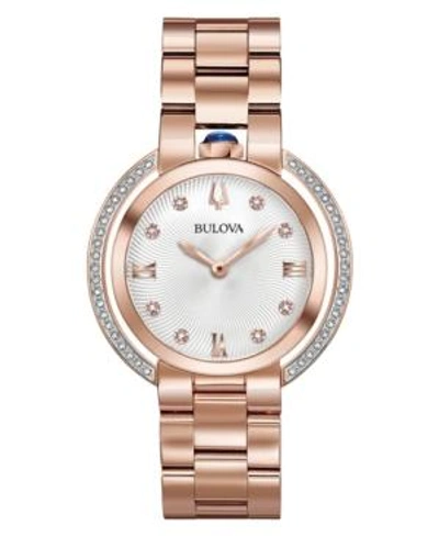 BULOVA WOMEN'S RUBAIYAT DIAMOND (1/4 CT. T.W.) ROSE GOLD-TONE STAINLESS STEEL BRACELET WATCH 35MM