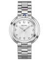 Bulova Women's Rubaiyat Diamond-accent Stainless Steel Bracelet Watch 35mm In White/silver