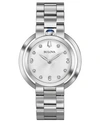 Bulova Rubaiyat Womens Diamond Accent Silver Tone Stainless Steel Bracelet Watch 96p184