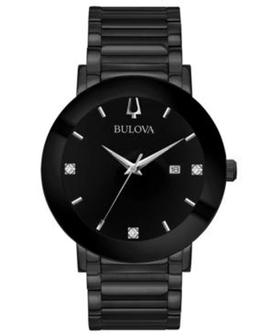 BULOVA MEN'S FUTURO DIAMOND-ACCENT BLACK STAINLESS STEEL BRACELET WATCH 42MM