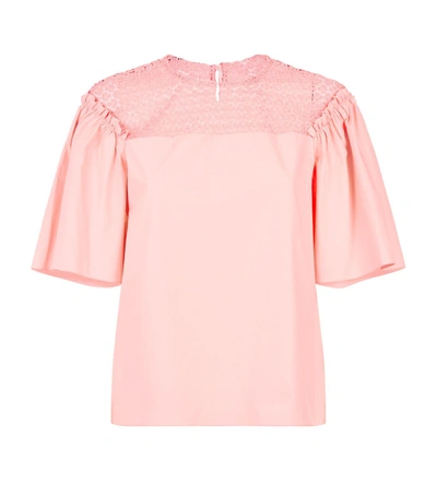 Sandro Lace Insert Cotton Top In Peony