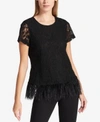 DKNY LACE FEATHER-TRIM TOP
