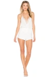 FLORA NIKROOZ FLORA NIKROOZ GENEVIVE CHARMEUSE LACE ROMPER IN WHITE.,FLNR-WI11