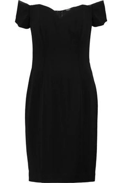 Badgley Mischka Off-the-shoulder Crepe Cocktail Sheath Dress In Black