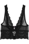COSABELLA WOMAN LACE-TRIMMED TULLE SOFT-CUP TRIANGLE BRA BLACK,US 4772211931846016