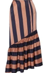 STELLA MCCARTNEY WOMAN BETTY ASYMMETRIC STRIPED SATIN MIDI SKIRT COPPER,GB 4772211931794374