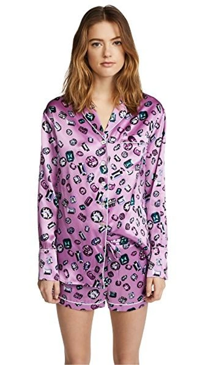 Olivia Von Halle Alba Patricia Shortie Silk Pajama Set In Candy Print