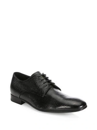 Giorgio Armani Vernice Olona Textured Leather Oxford Shoe In Black